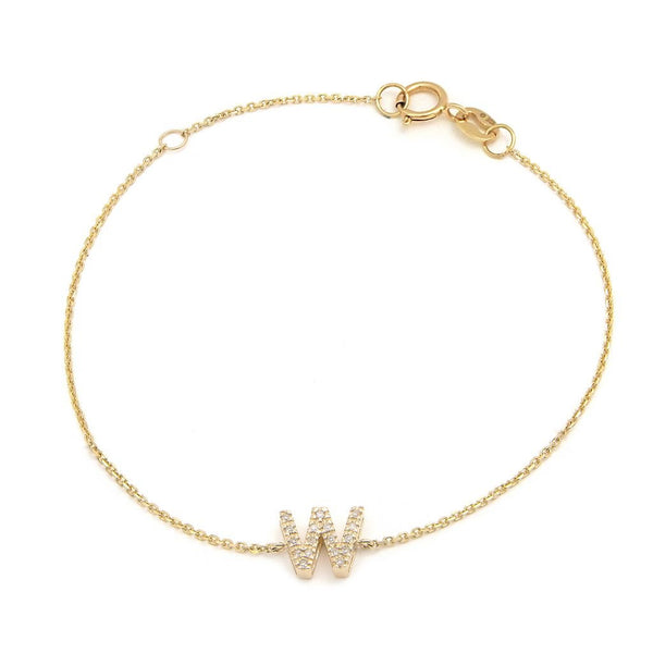 Birmingham Jewelry - 14K Yellow Gold Diamond Initial "W" Bracelet - Birmingham Jewelry