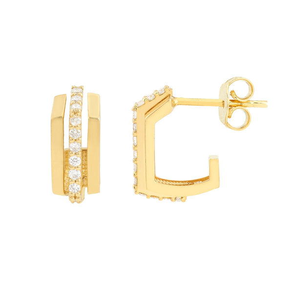 Birmingham Jewelry - 14K Yellow Gold Diamond J Hoop Earrings - Birmingham Jewelry