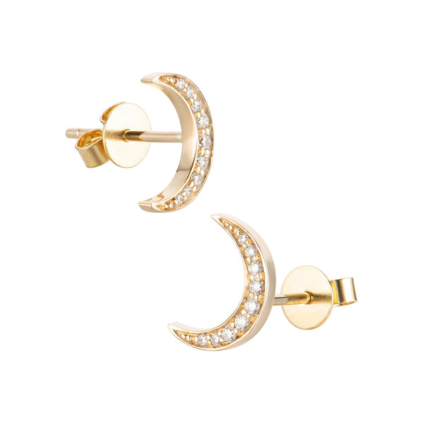 14K Yellow Gold Diamond Moon Shape Earring Stud Birmingham Jewelry Earrings Birmingham Jewelry 