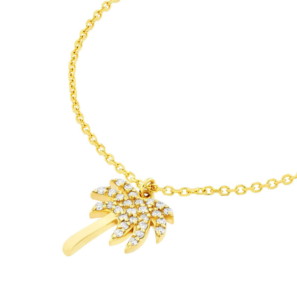 14K Yellow Gold Diamond Palm Tree Adj Necklace