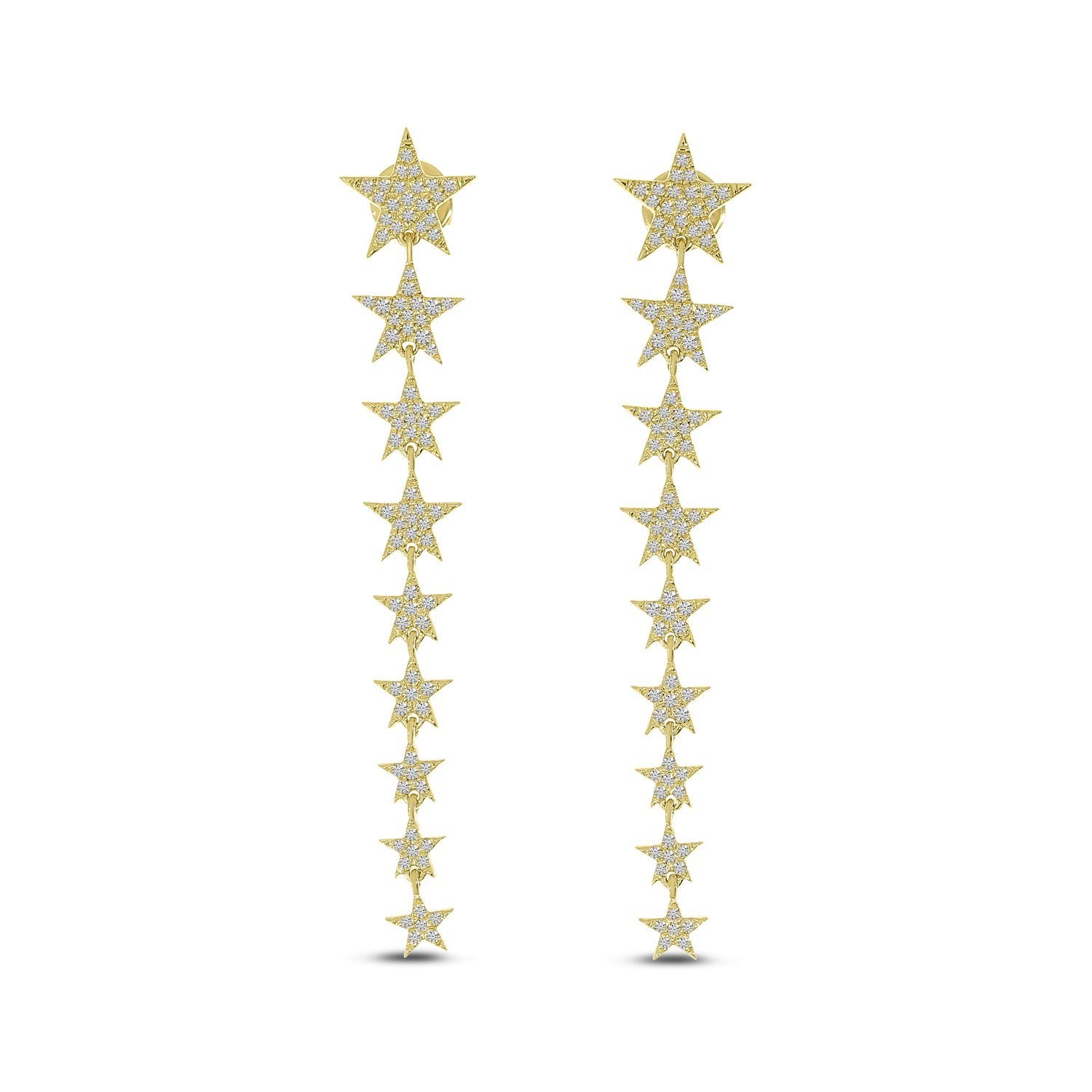 14K Yellow Gold Diamond Star Long Earrings Birmingham Jewelry Earrings Birmingham Jewelry 