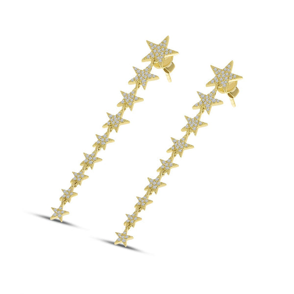 14K Yellow Gold Diamond Star Long Earrings Birmingham Jewelry Earrings Birmingham Jewelry 