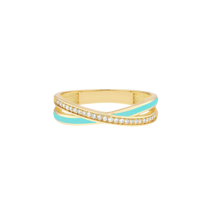 Birmingham Jewelry - 14K Yellow Gold Diamond Turquoise X Ring - Birmingham Jewelry