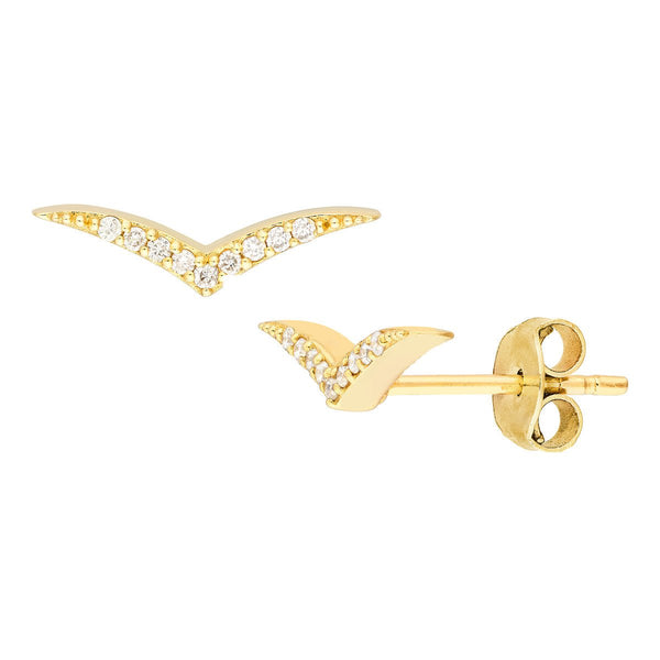 Birmingham Jewelry - 14K Yellow Gold Diamond Wing Micro Stud Earrings - Birmingham Jewelry