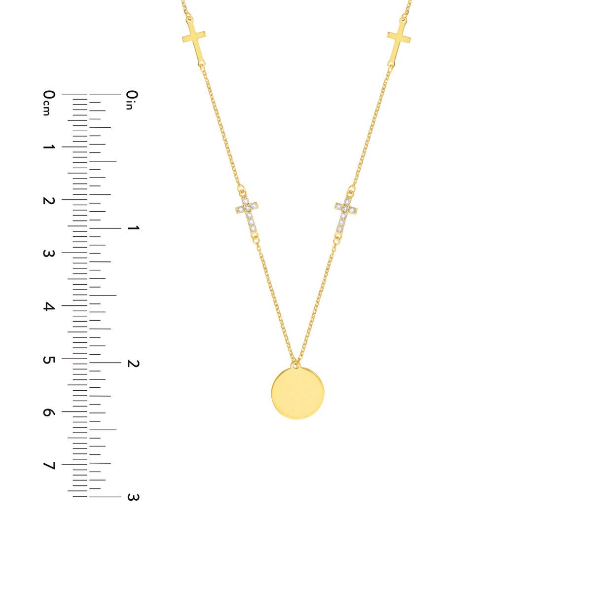 Birmingham Jewelry - 14K Yellow Gold Disc Necklace with Four Cross Stations - Birmingham Jewelry
