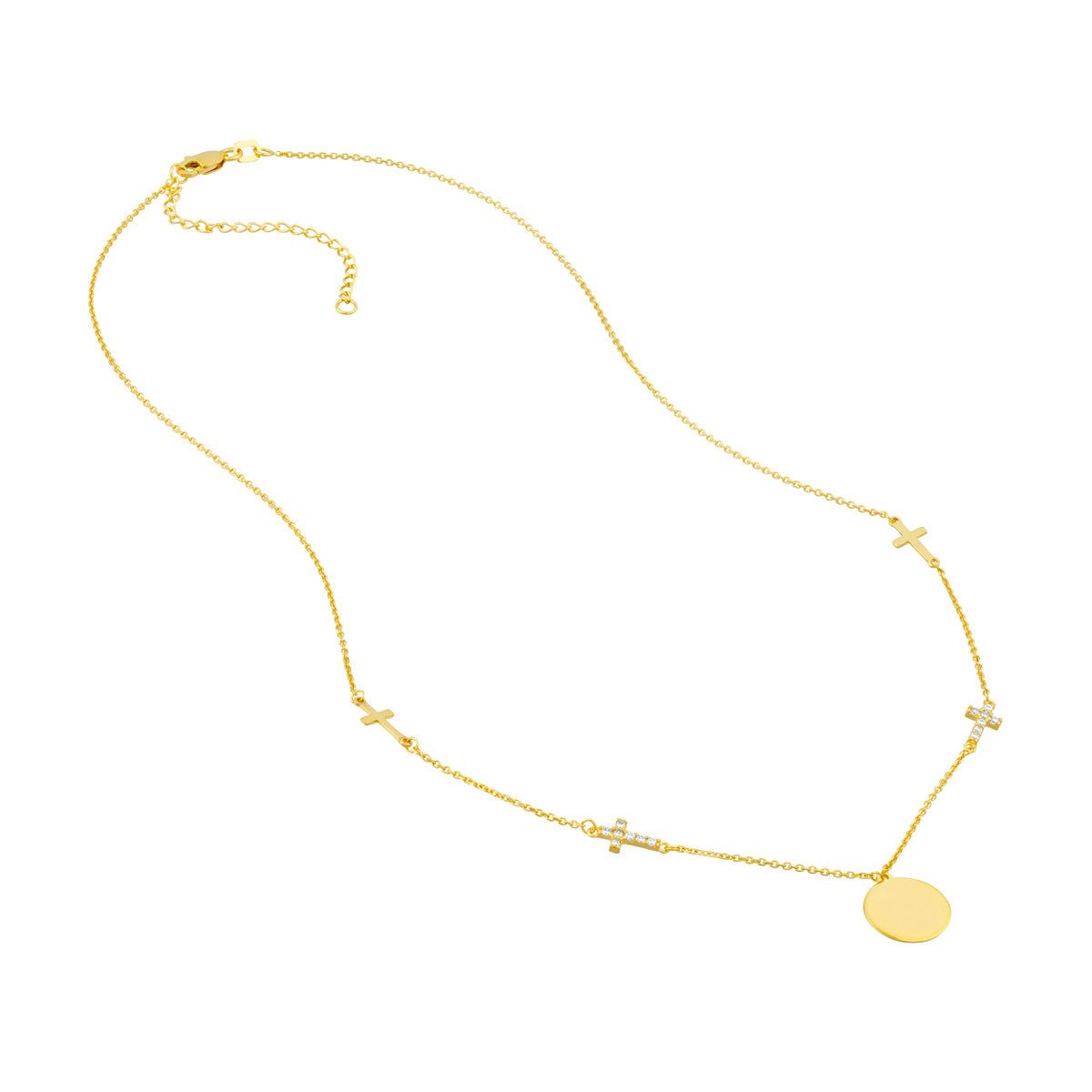 Birmingham Jewelry - 14K Yellow Gold Disc Necklace with Four Cross Stations - Birmingham Jewelry