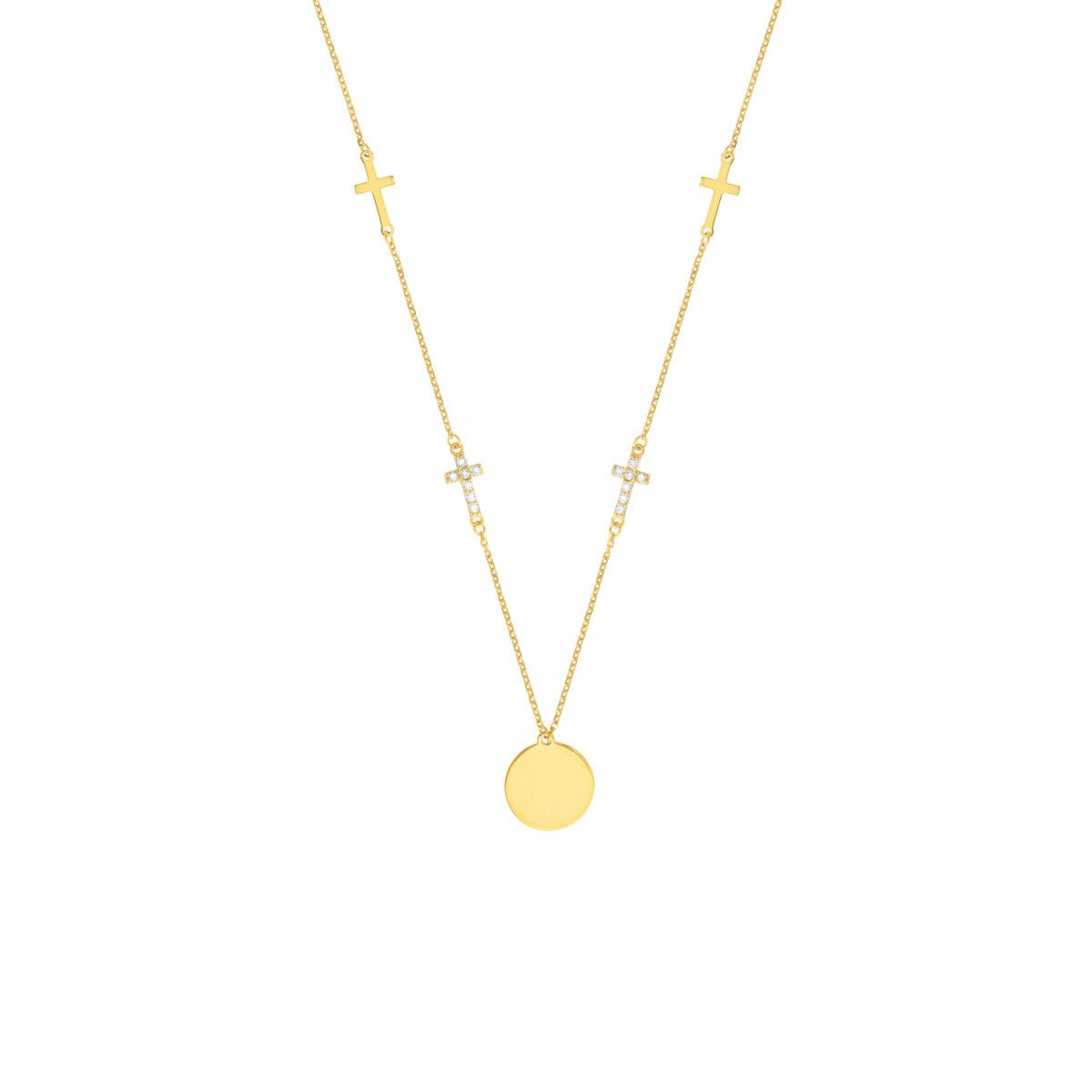 Birmingham Jewelry - 14K Yellow Gold Disc Necklace with Four Cross Stations - Birmingham Jewelry