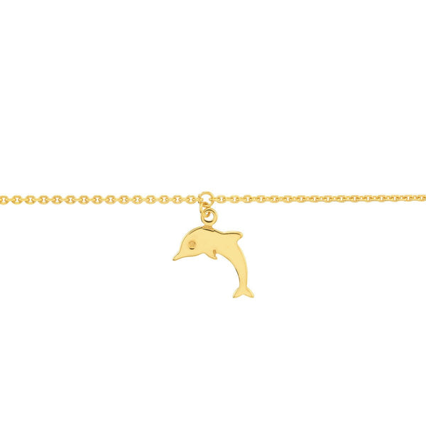 Birmingham Jewelry - 14K Yellow Gold Dolphin Dangle Trio Adjustable Anklet - Birmingham Jewelry