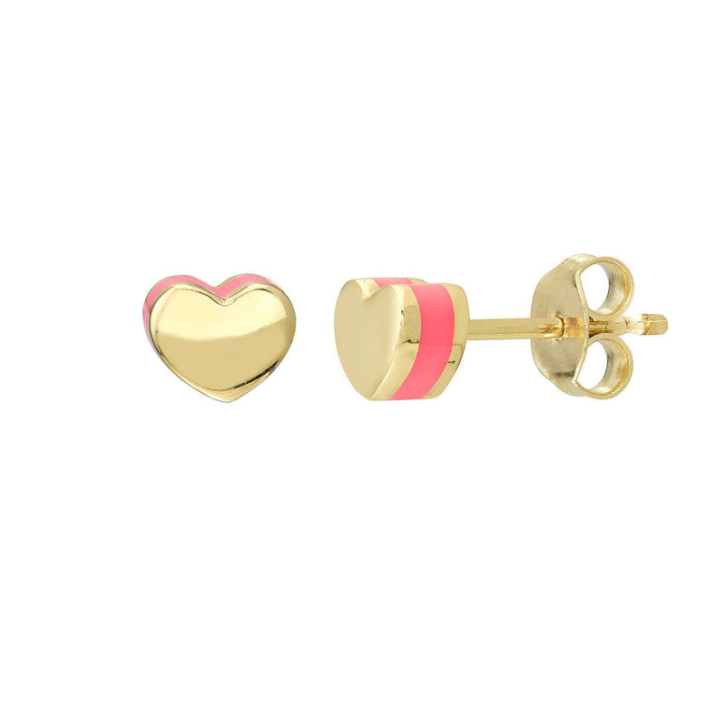 Birmingham Jewelry - 14K Yellow Gold Domed Heart Stud w/Pink Enamel - Birmingham Jewelry