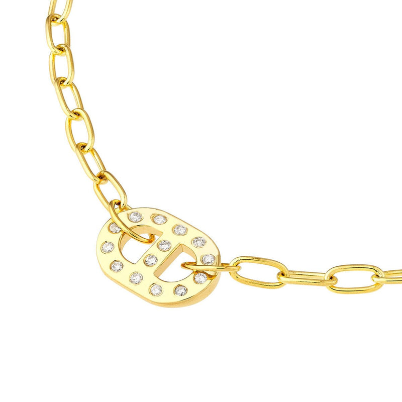 Birmingham Jewelry - 14K Yellow Gold Dot Diamond Mariner Paper Clip Necklace - Birmingham Jewelry
