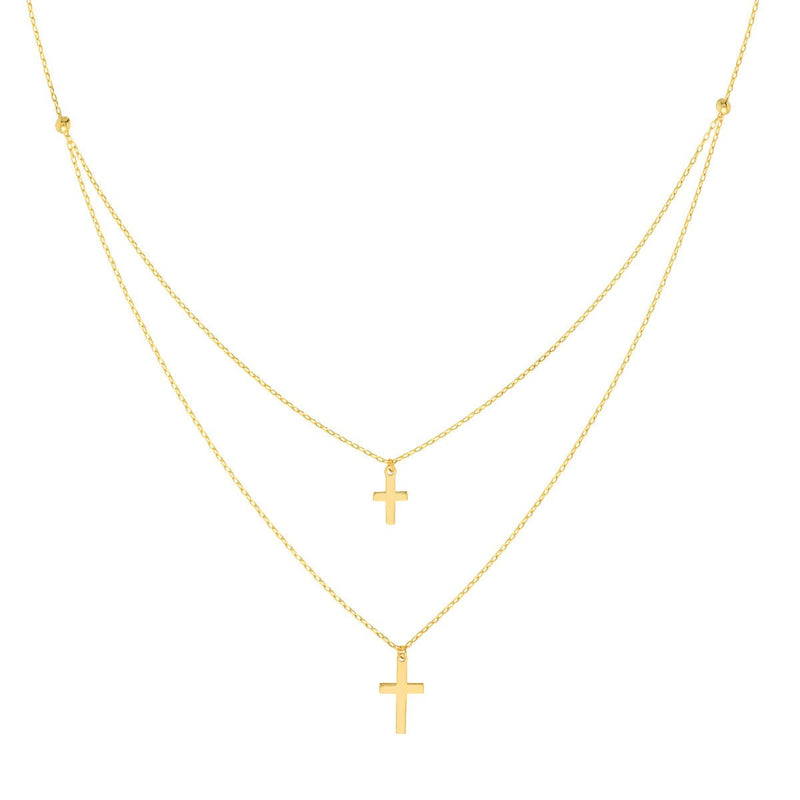 Birmingham Jewelry - 14K Yellow Gold Double Cross Adjustable Duet Necklace - Birmingham Jewelry