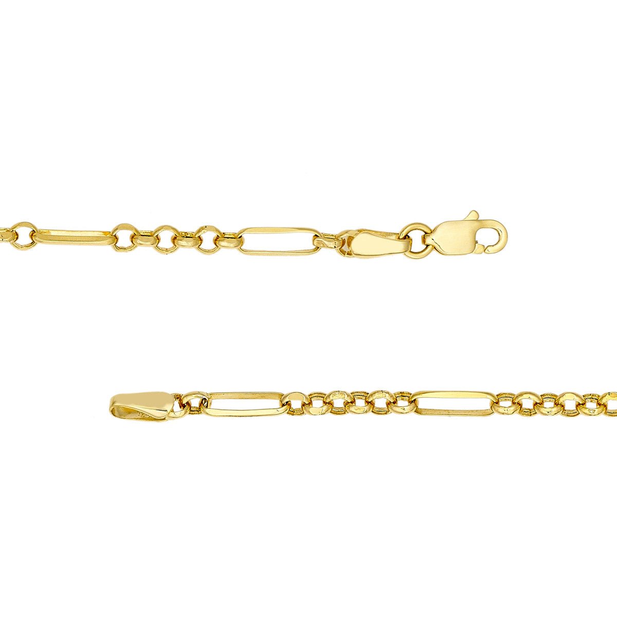 Birmingham Jewelry - 14K Yellow Gold Double Puff Heart Station Paper Clip Bracelet - Birmingham Jewelry