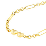 Birmingham Jewelry - 14K Yellow Gold Double Puff Heart Station Paper Clip Bracelet - Birmingham Jewelry