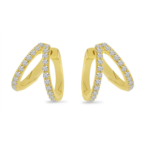 14K Yellow Gold Double Row Diamond Huggie Earrings Birmingham Jewelry Earrings Birmingham Jewelry 