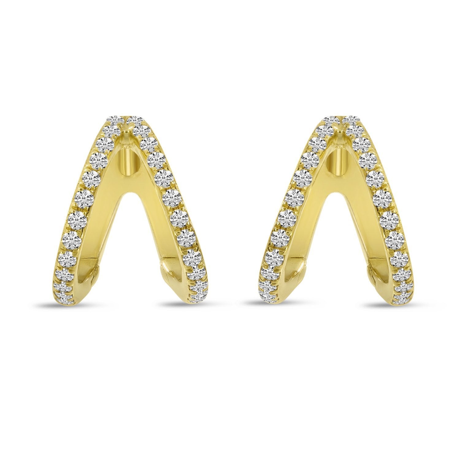 14K Yellow Gold Double Row Diamond Huggie Earrings Birmingham Jewelry Earrings Birmingham Jewelry 