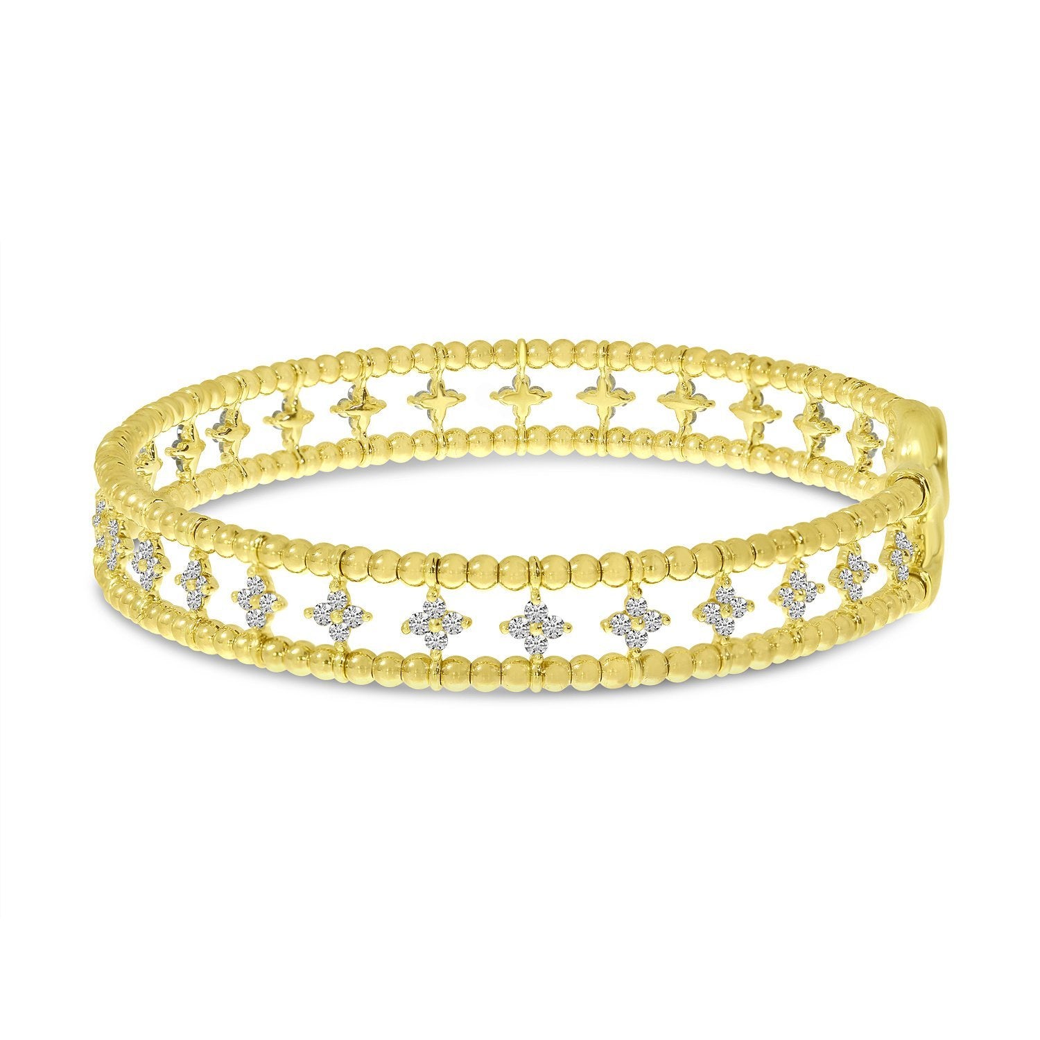 14K Yellow Gold Double Row Flower Diamond Flexible Cuff Bracelet Birmingham Jewelry Bracelet Birmingham Jewelry 