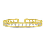 14K Yellow Gold Double Row Flower Diamond Flexible Cuff Bracelet Birmingham Jewelry Bracelet Birmingham Jewelry 