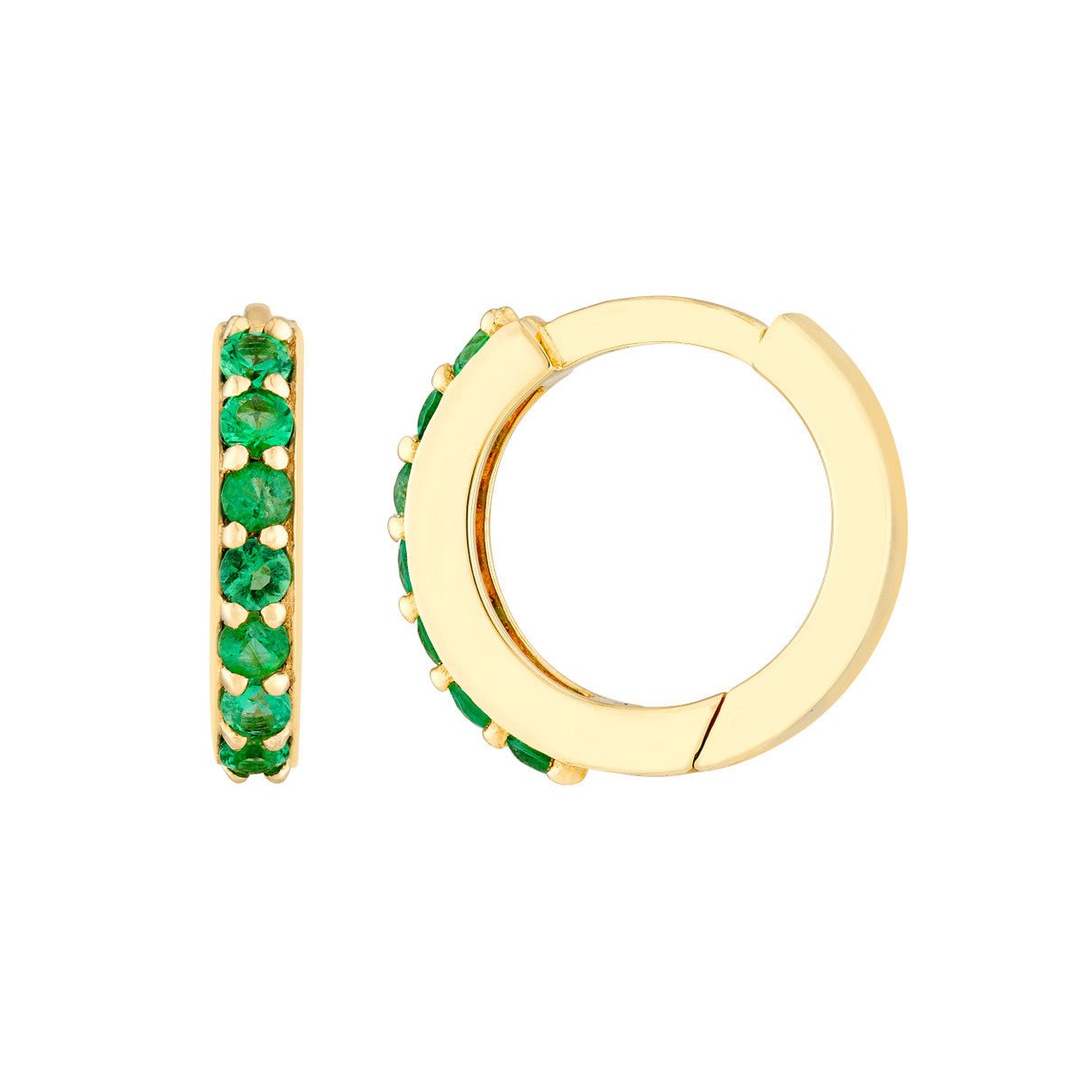 Birmingham Jewelry - 14K Yellow Gold Emerald Row Hoop Earrings - Birmingham Jewelry