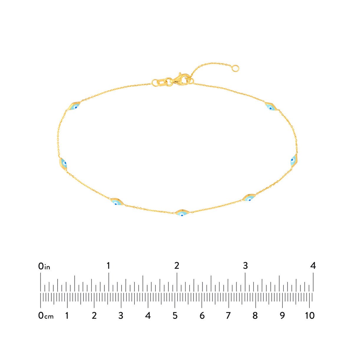 Birmingham Jewelry - 14K Yellow Gold Enamel Evil Eye Station Chain Anklet - Birmingham Jewelry