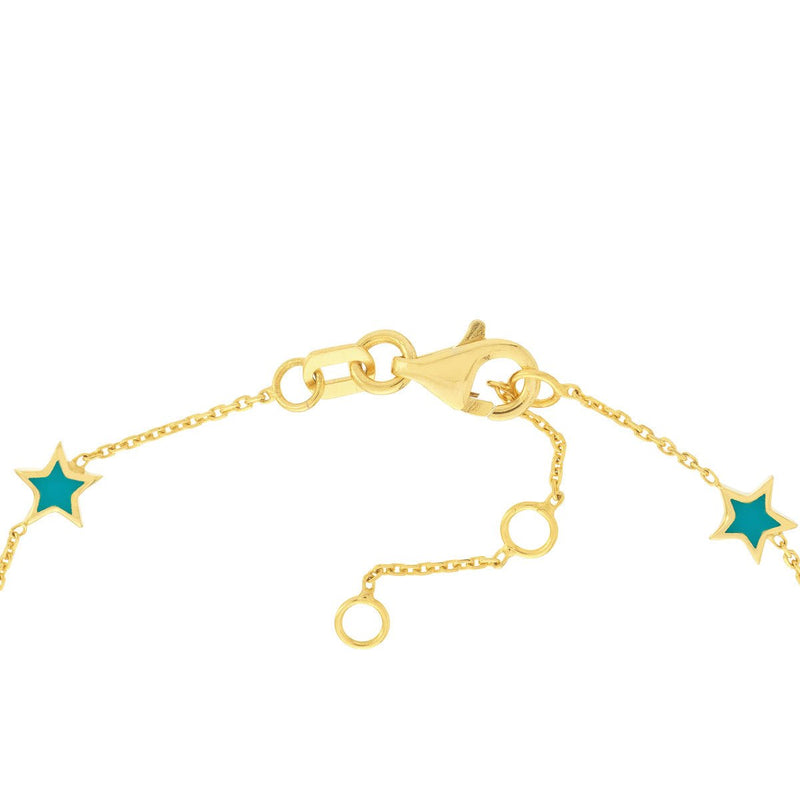 Birmingham Jewelry - 14K Yellow Gold Enamel Star Station Bracelet with Pear Lock - Birmingham Jewelry