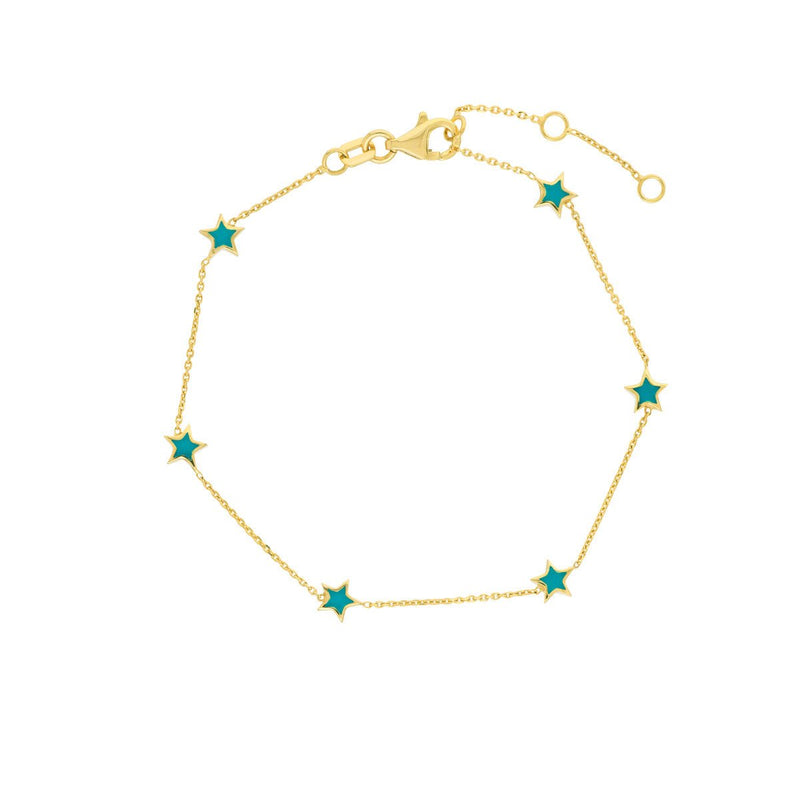 Birmingham Jewelry - 14K Yellow Gold Enamel Star Station Bracelet with Pear Lock - Birmingham Jewelry