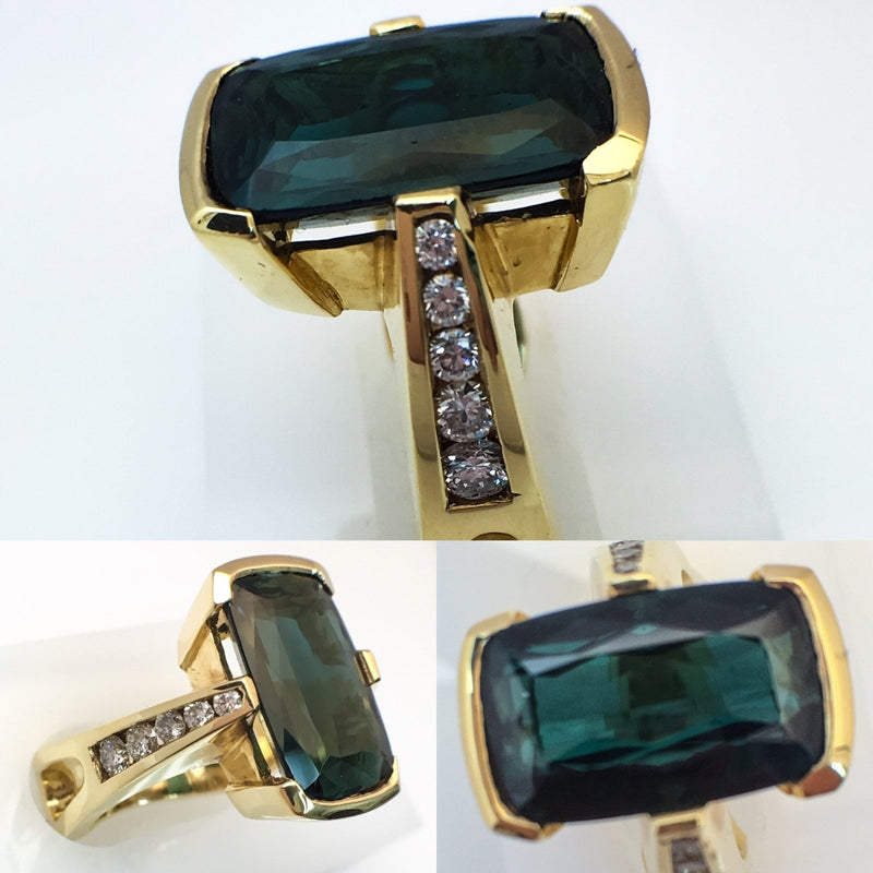 14K Yellow Gold Euro Shank Fashion Ring with Green Tourmaline Center Stone Birmingham Jewelry Ring Birmingham Jewelry 