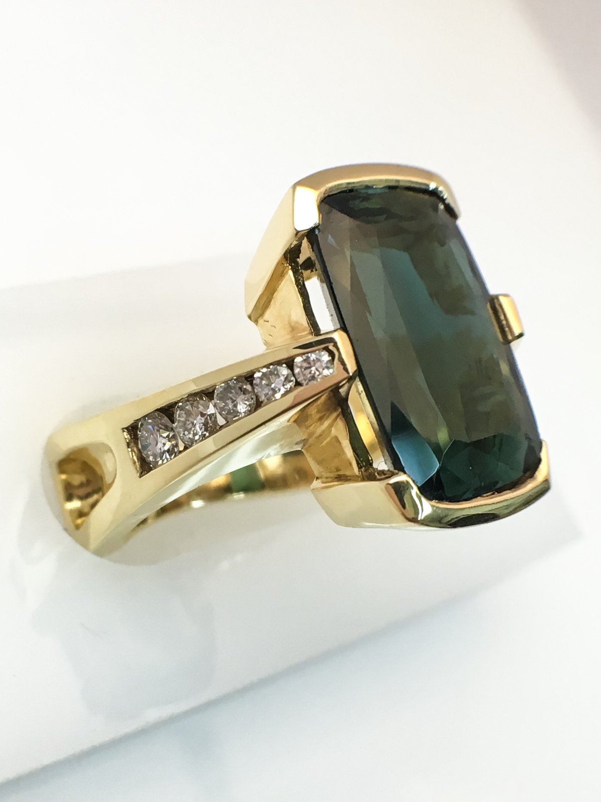 14K Yellow Gold Euro Shank Fashion Ring with Green Tourmaline Center Stone Birmingham Jewelry Ring Birmingham Jewelry 