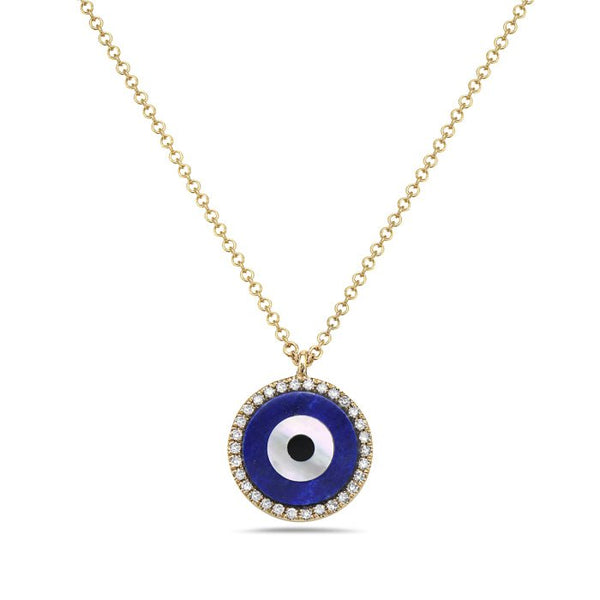 14K Yellow Gold Evil Eye Diamond And Lapis Necklace Birmingham Jewelry Necklace Birmingham Jewelry 