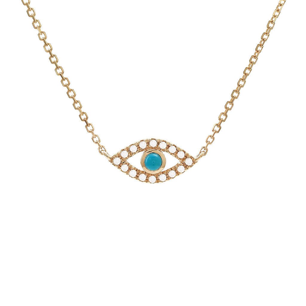 Birmingham Jewelry - 14K Yellow Gold Evil Eye Round Bezel Turquoise Necklace - Birmingham Jewelry