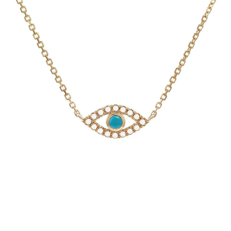 Birmingham Jewelry - 14K Yellow Gold Evil Eye Round Bezel Turquoise Necklace - Birmingham Jewelry
