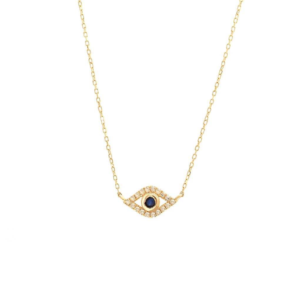 14K Yellow Gold Eye Round Bezel Sapphire Necklace Birmingham Jewelry Necklace Birmingham Jewelry 