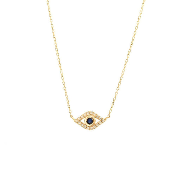 14K Yellow Gold Eye Round Bezel Sapphire Necklace Birmingham Jewelry Necklace Birmingham Jewelry 