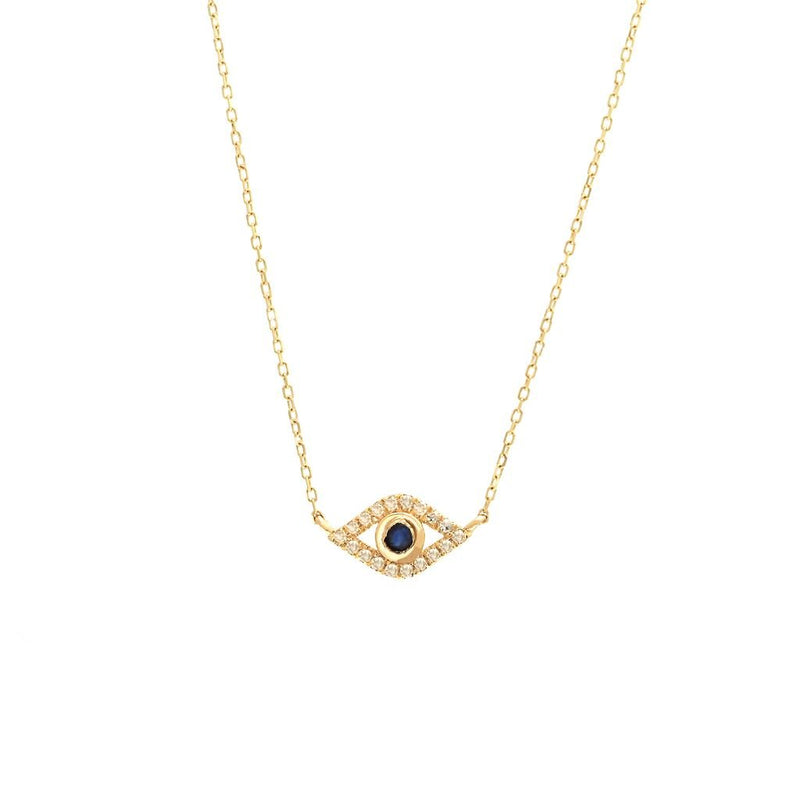 14K Yellow Gold Eye Round Bezel Sapphire Necklace Birmingham Jewelry Necklace Birmingham Jewelry 