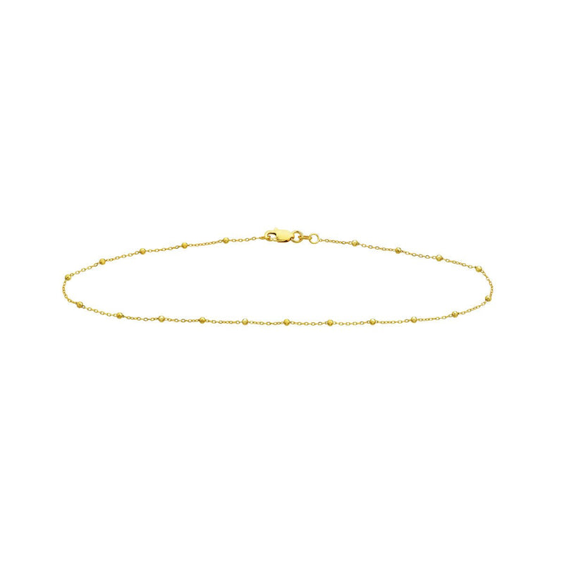 Birmingham Jewelry - 14K Yellow Gold Faceted Bead Saturn Chain with Lobster Lock Anklet - Birmingham Jewelry