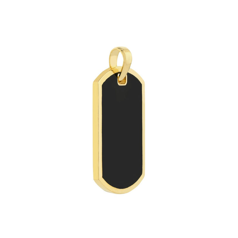Birmingham Jewelry - 14K Yellow Gold Fancy Black Enamel Dog Tag with Border Pendant - Birmingham Jewelry
