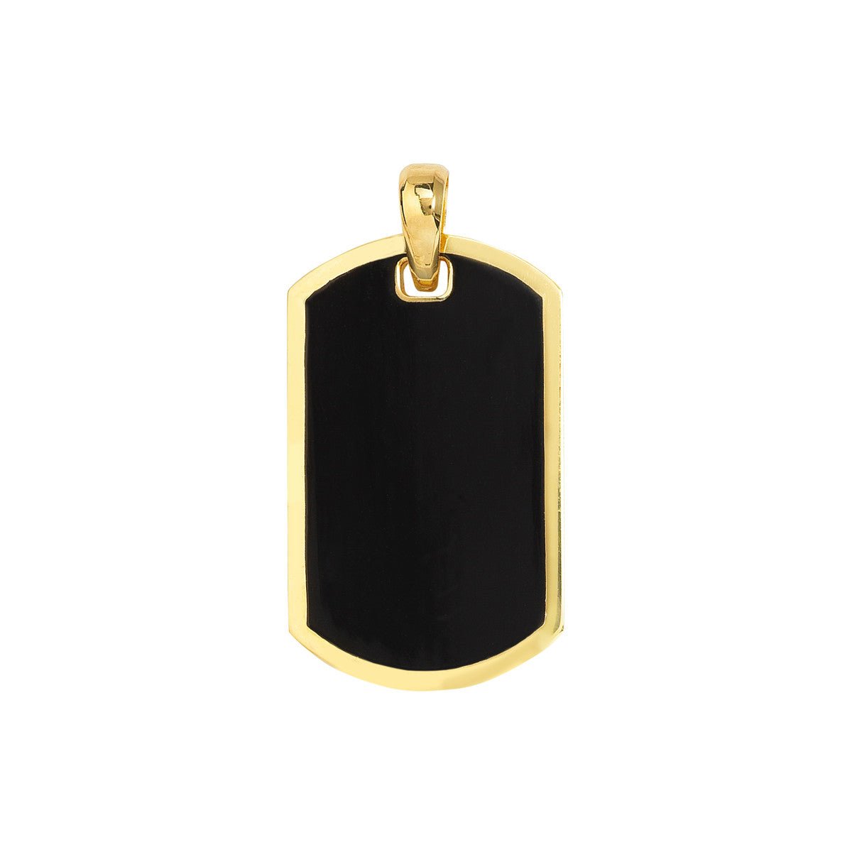 Birmingham Jewelry - 14K Yellow Gold Fancy Black Enamel Dog Tag with Border Pendant - Birmingham Jewelry