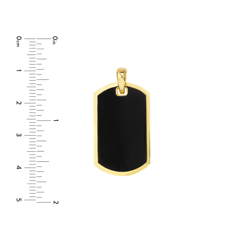Birmingham Jewelry - 14K Yellow Gold Fancy Black Enamel Dog Tag with Border Pendant - Birmingham Jewelry