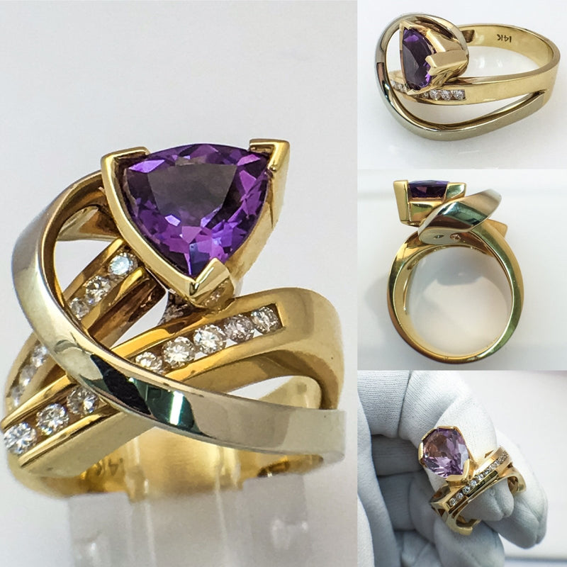 14K Yellow Gold Fashion Ring with Amethyst Center Stone