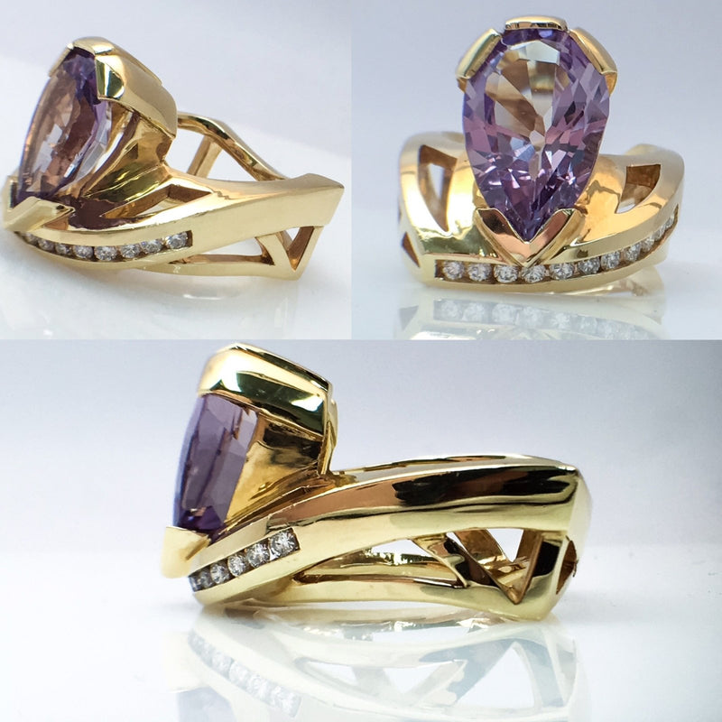 14K Yellow Gold Fashion Ring With Synthetic Alexandrite Center Stone Birmingham Jewelry Ring Birmingham Jewelry 