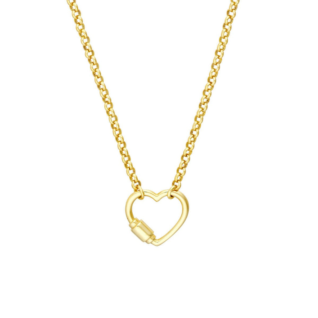 14K Yellow Gold Heart Carabiner Paperclip Necklace