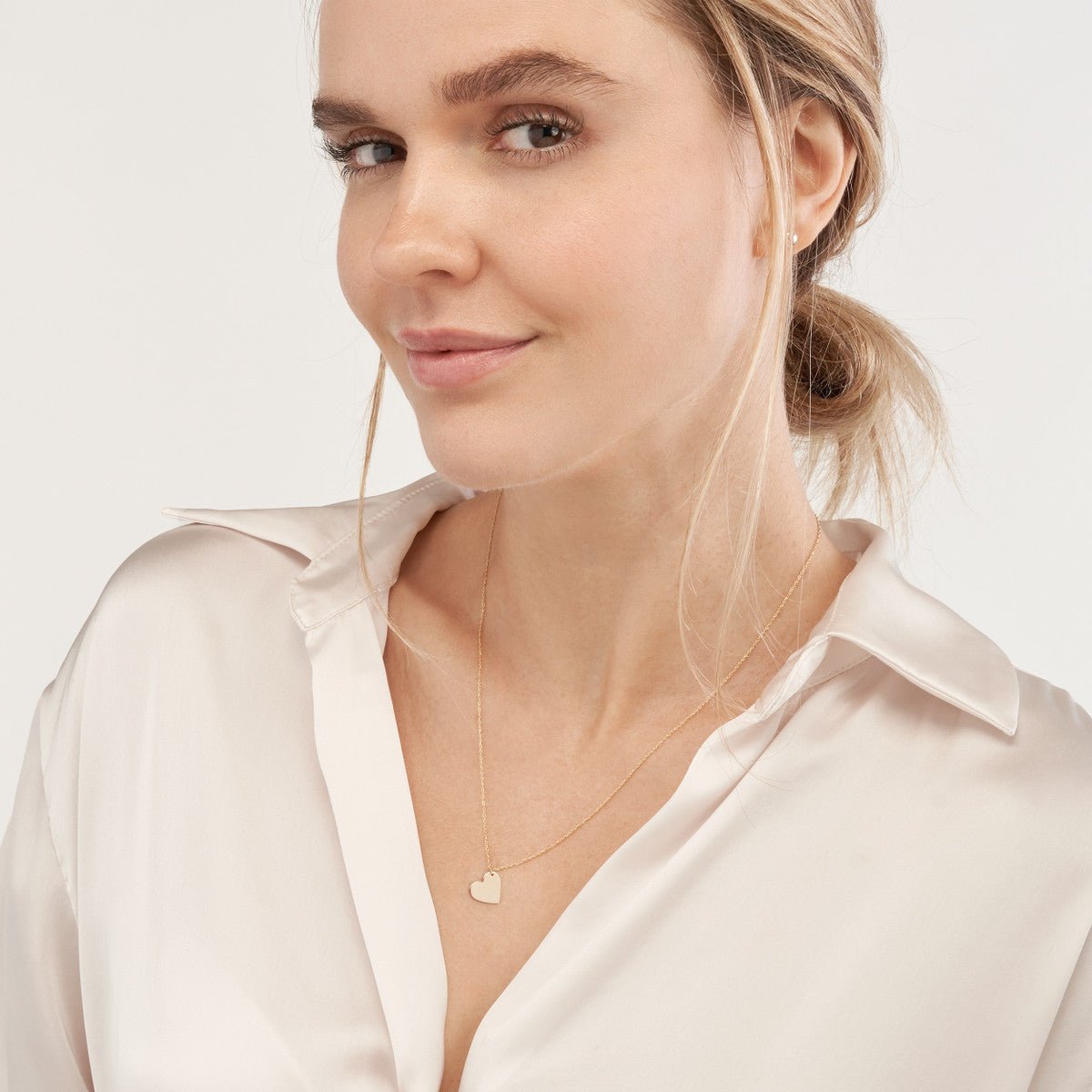 Birmingham Jewelry - 14K Yellow Gold Flat Tilted Heart Engravable Necklace - Birmingham Jewelry