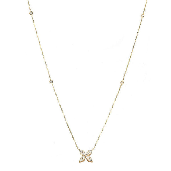 14K Yellow Gold Flower Diamond Necklace Birmingham Jewelry Necklace Birmingham Jewelry 