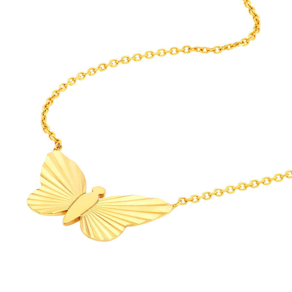 Birmingham Jewelry - 14K Yellow Gold Fluted Butterfly Necklace - Birmingham Jewelry