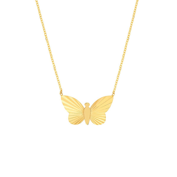 Birmingham Jewelry - 14K Yellow Gold Fluted Butterfly Necklace - Birmingham Jewelry