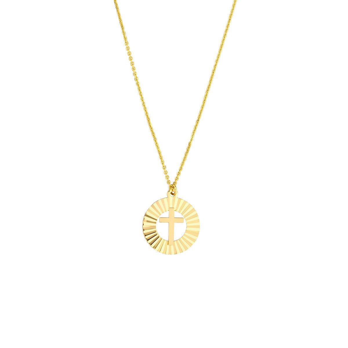 Birmingham Jewelry - 14K Yellow Gold Fluted Cross Medallion Necklace - Birmingham Jewelry