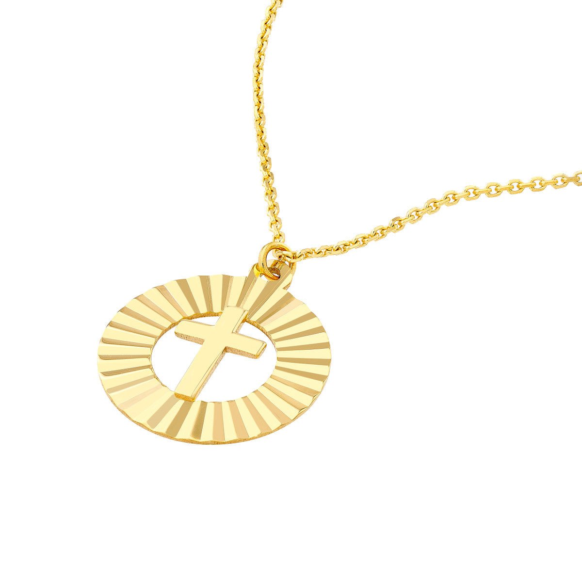 Birmingham Jewelry - 14K Yellow Gold Fluted Cross Medallion Necklace - Birmingham Jewelry