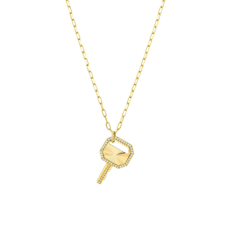 Diamond Floral Key Pendant Necklace 1/10 ct tw Round 14K White Gold 18
