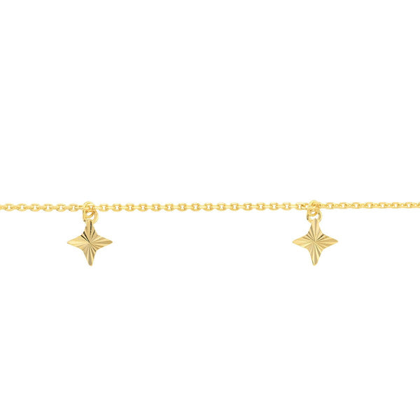 Birmingham Jewelry - 14K Yellow Gold Fluted Star Dangle Adjustable Anklet - Birmingham Jewelry