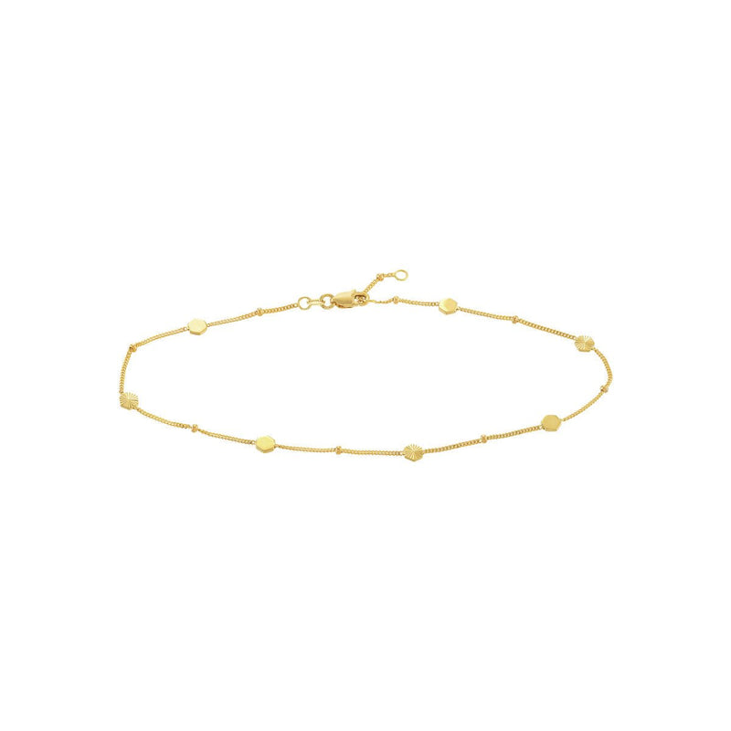 Birmingham Jewelry - 14K Yellow Gold Fluted/Polished Hexagon Adjustable Anklet - Birmingham Jewelry