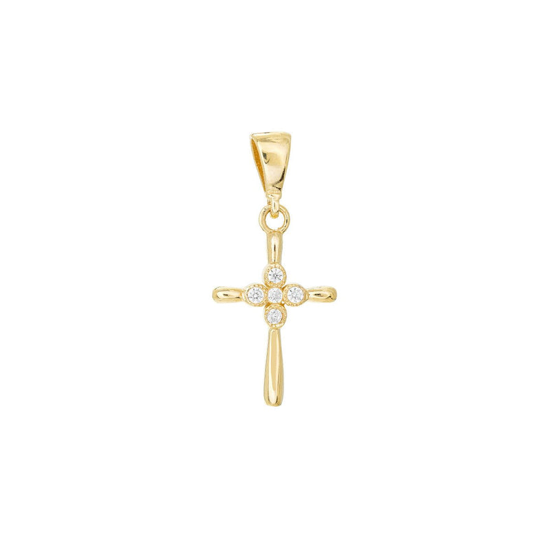 14K Yellow Gold Four CZ Polished Mini Cross Pendant